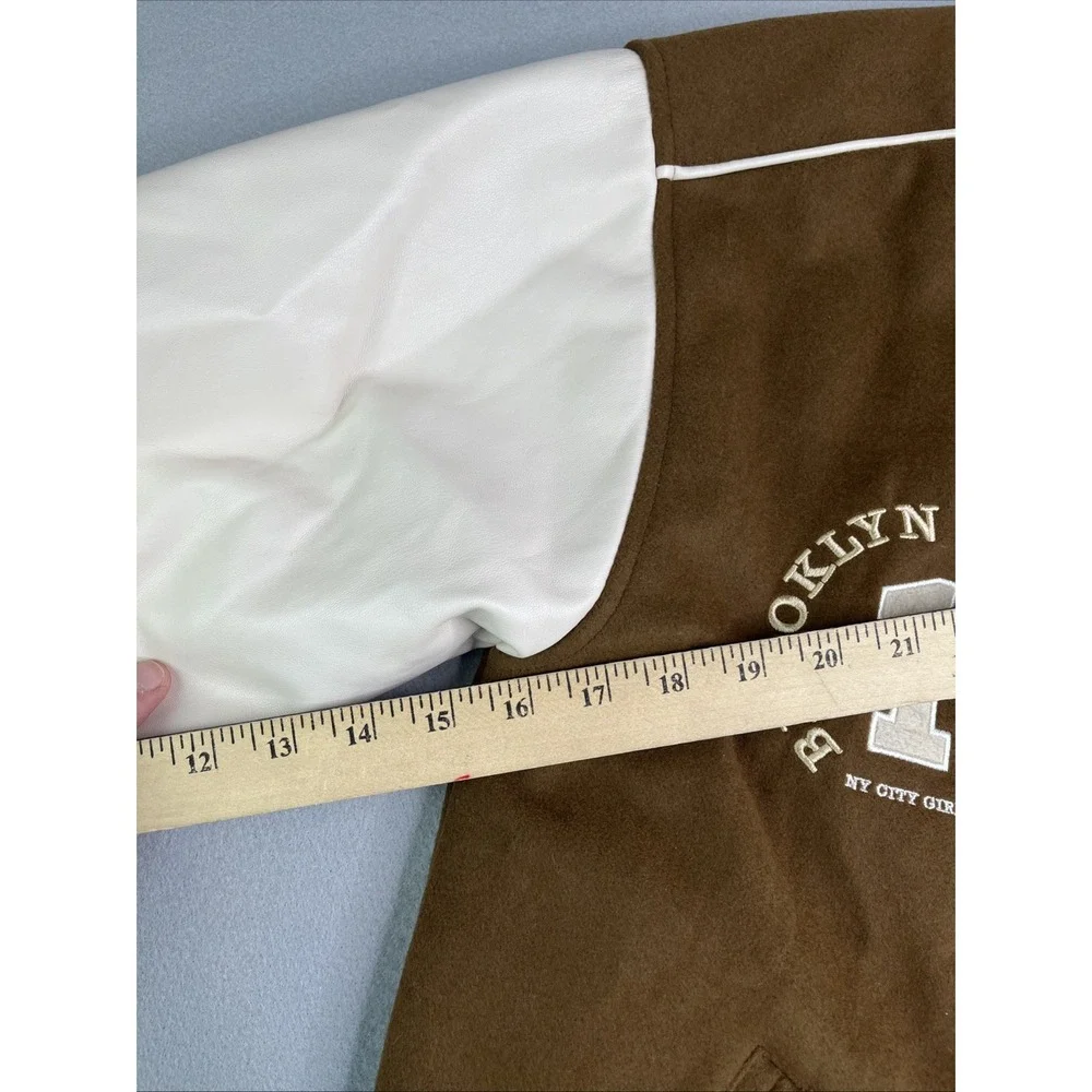 Zara Girls Letterman Snap Button PATCH VARSITY BROWN JACKET Size 13-14